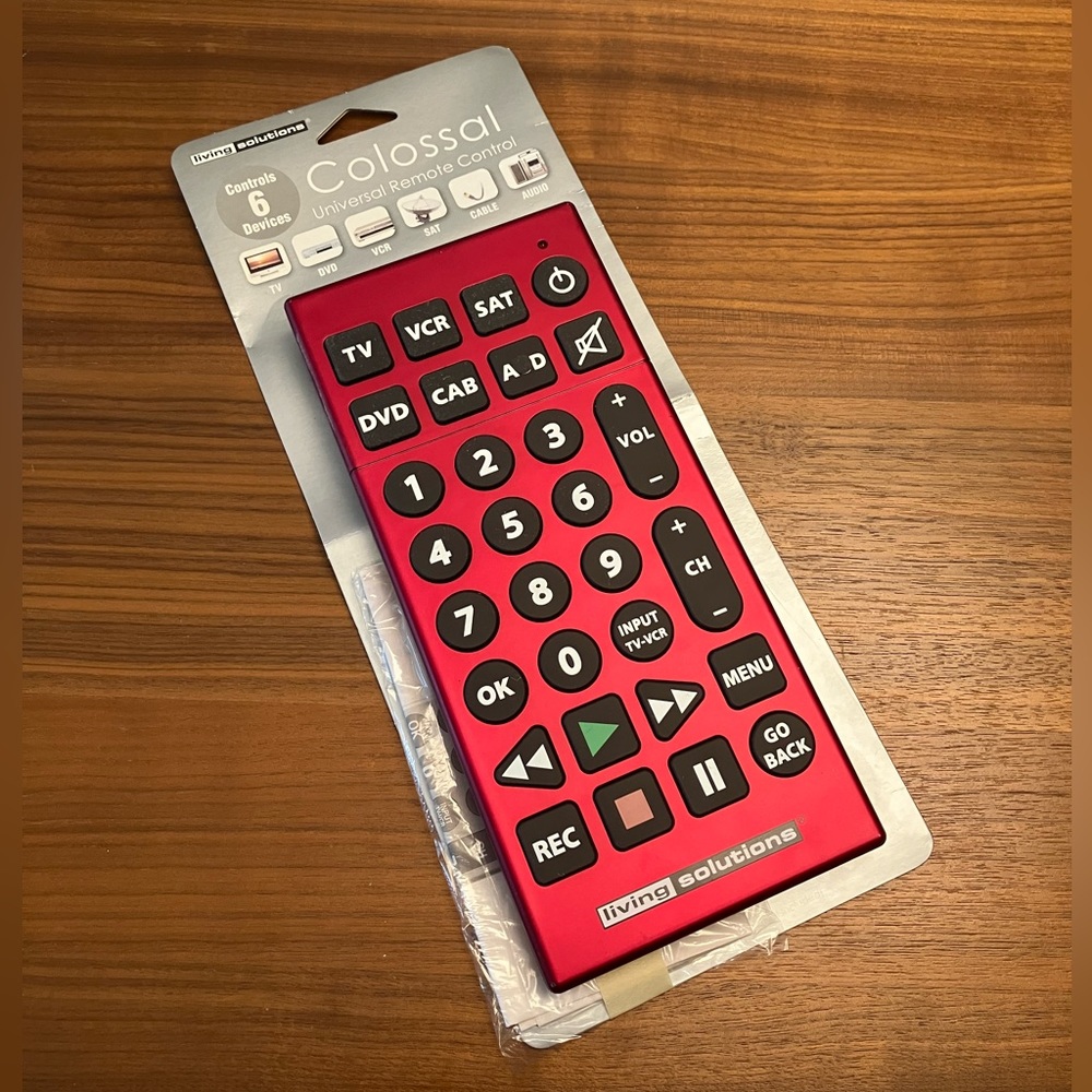 Living Solutions Colossal Universal TV VCR DVD AUDIO CABLE XL Remote Control Red